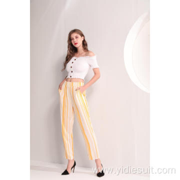 Yellow Stripe Viscose Summer Trousers